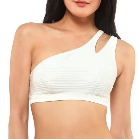 Jessica Simpson Basic Solids Textured One Shoulder Bikini Top White Small NWT - Picture 1 of 8